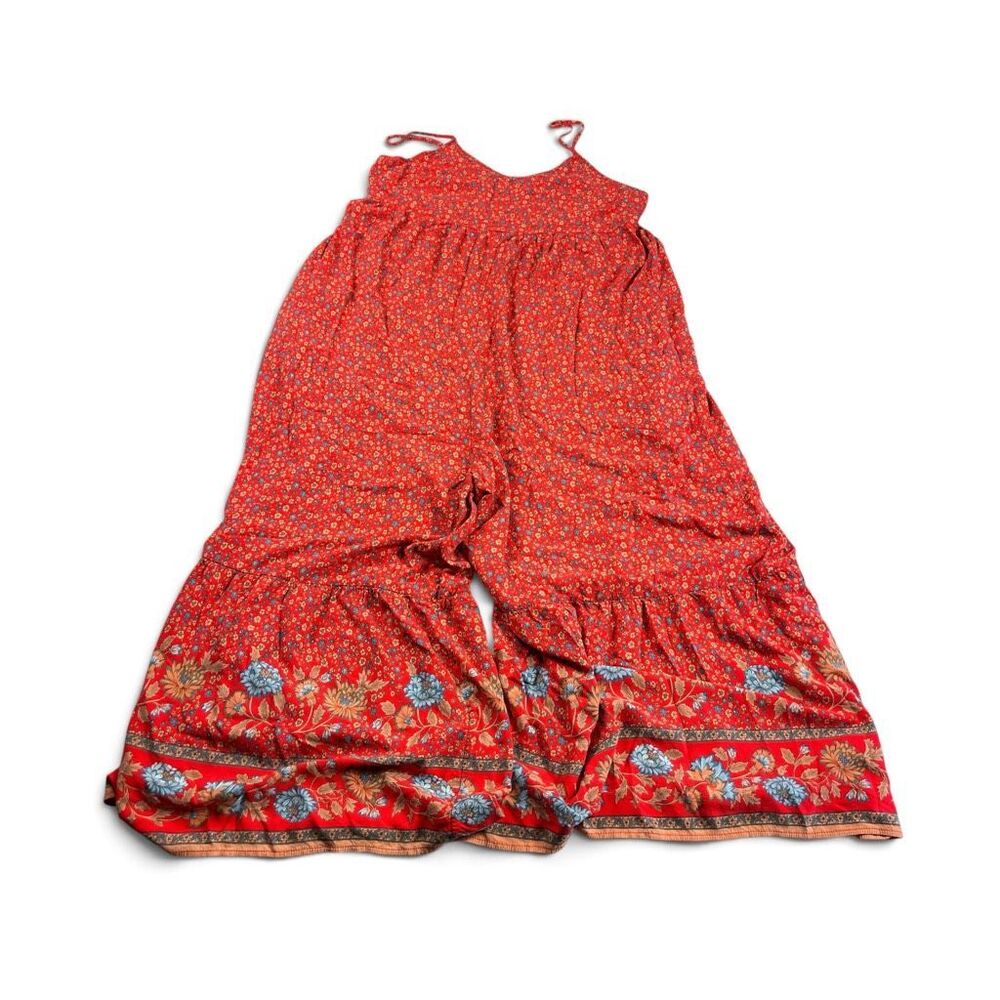 Natural Life Jamie Red Floral Jumpsuit Tiered Ultra Wide Leg Flowy One Piece L